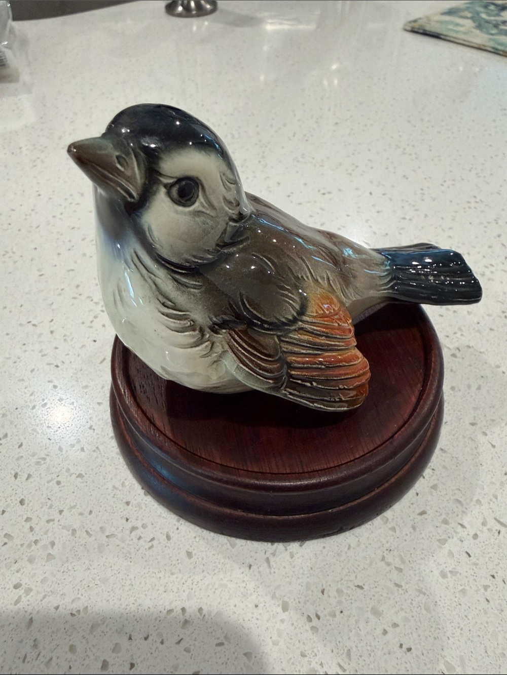 Vintage Goebel Hand-Painted Porcelain Songbird Made in Germany w/ wooden stand